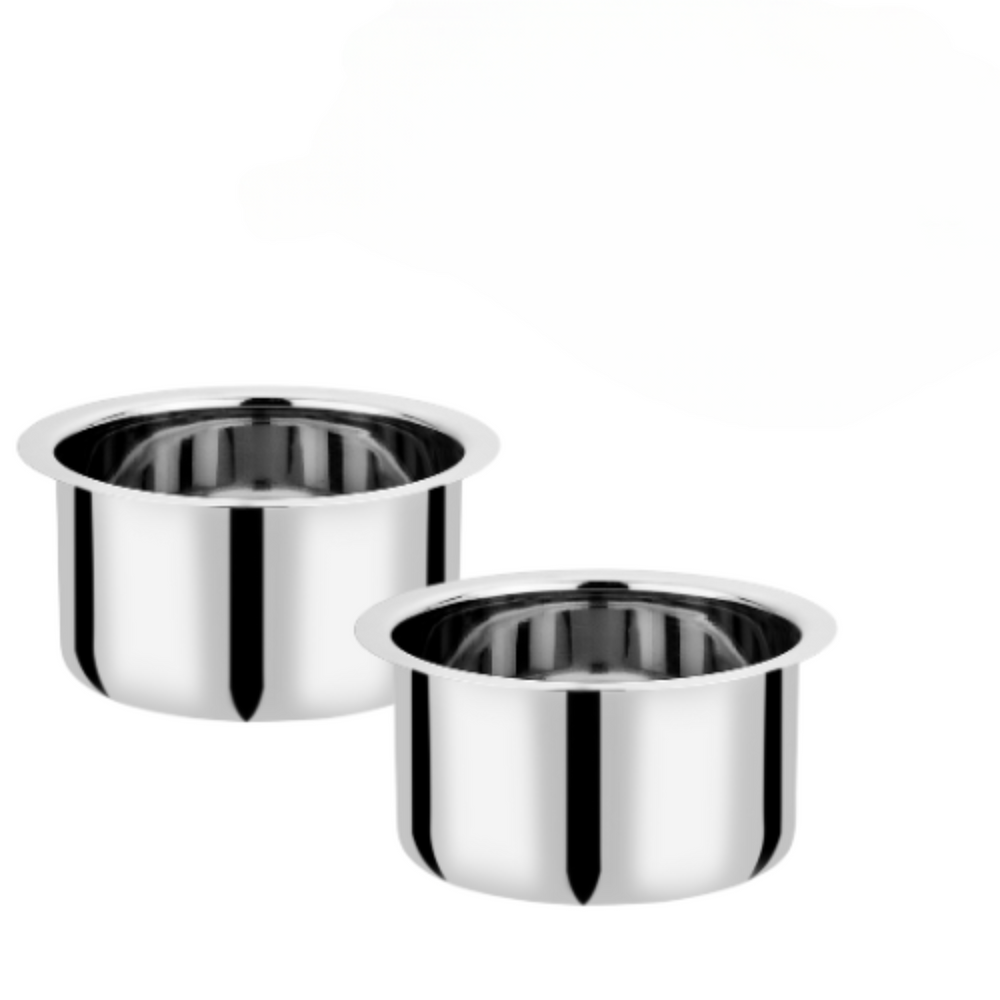 Vinod stainless steel flat bottom tope without lid combo set 5.5 litre & 6.7 litre, no 17 & 18, side view