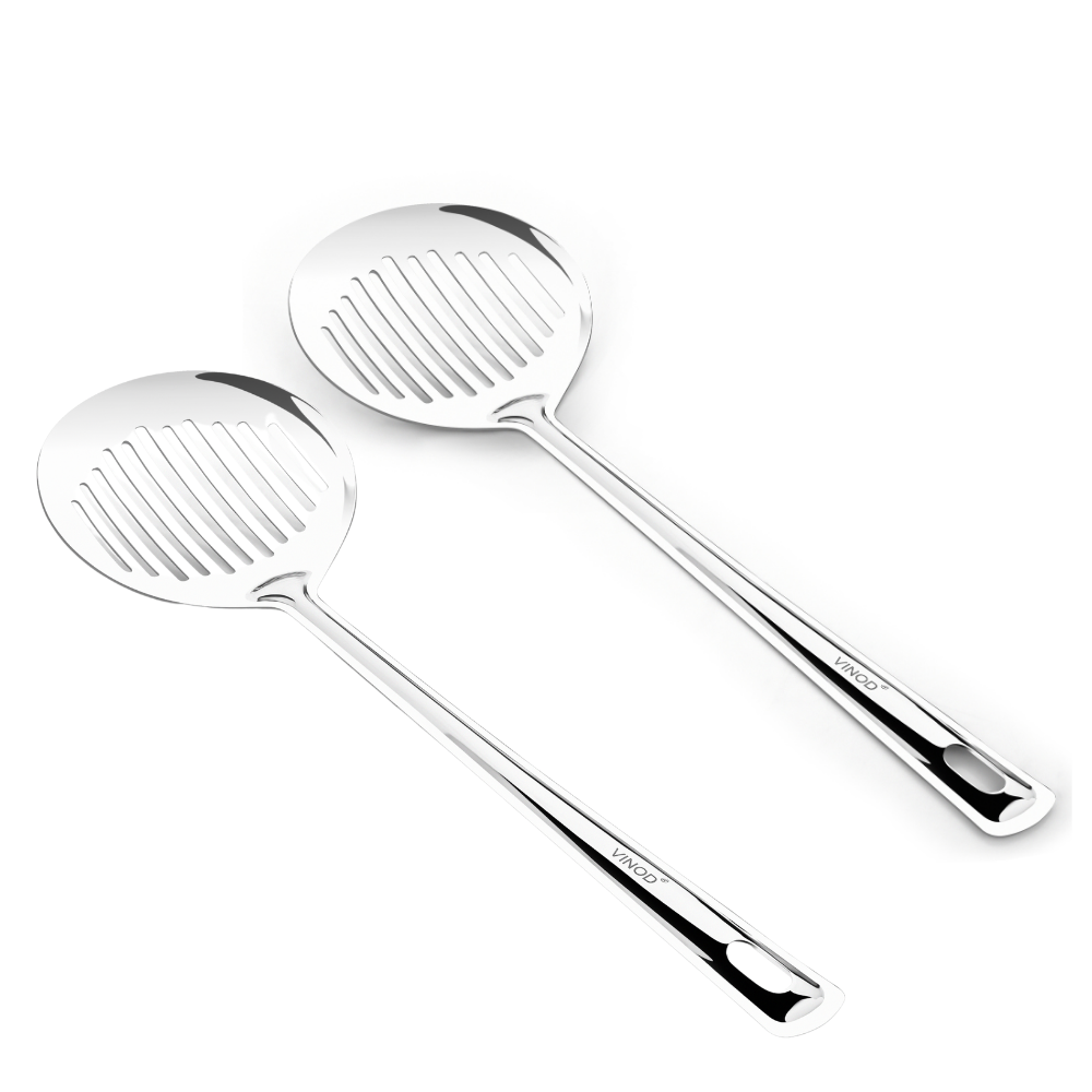 Vinod Blue Ribbon stainless steel skimmer set of 2, 33 cm, No. 1, side view
