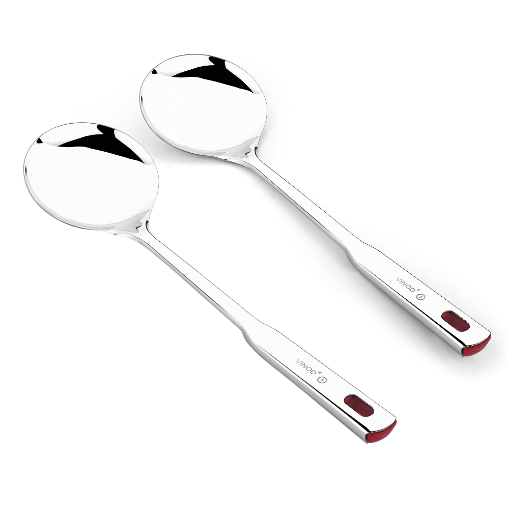 Vinod Queen Kabdir stainless steel serving spoon set of 2, 37 cm, long handle, side view