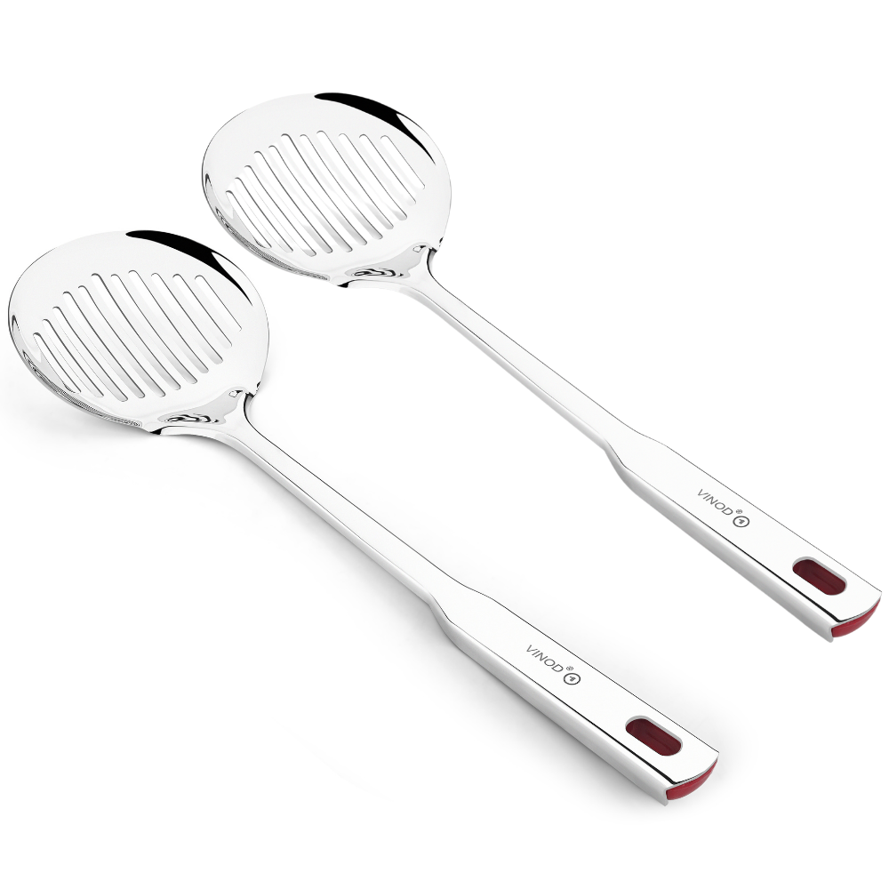 Vinod Queens stainless steel slotted skimmer spoon set of 2, 38.5 cm, No. 2, side view