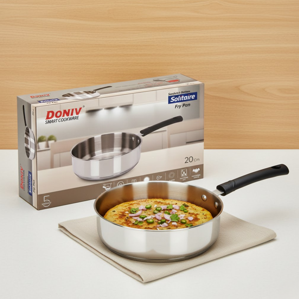 Vinod Doniv Stainless Steel Sandwich Bottom Solitaire Fry Pan, product view 14