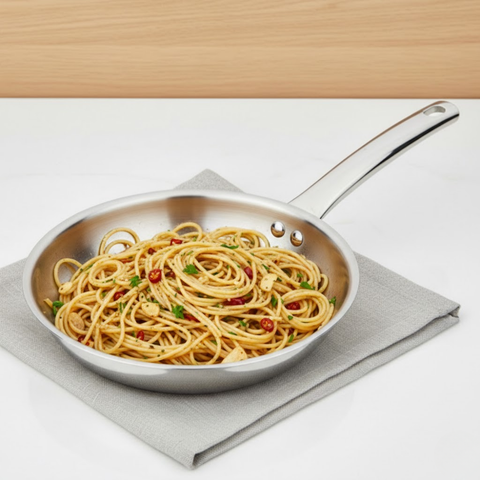 Vinod Claro heavy gauge plain stainless steel fry pan, 1.5 mm, 1000 ml, front view