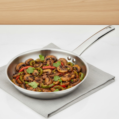 Vinod Claro heavy gauge plain stainless steel fry pan, 1.5 mm, 1400 ml, front view