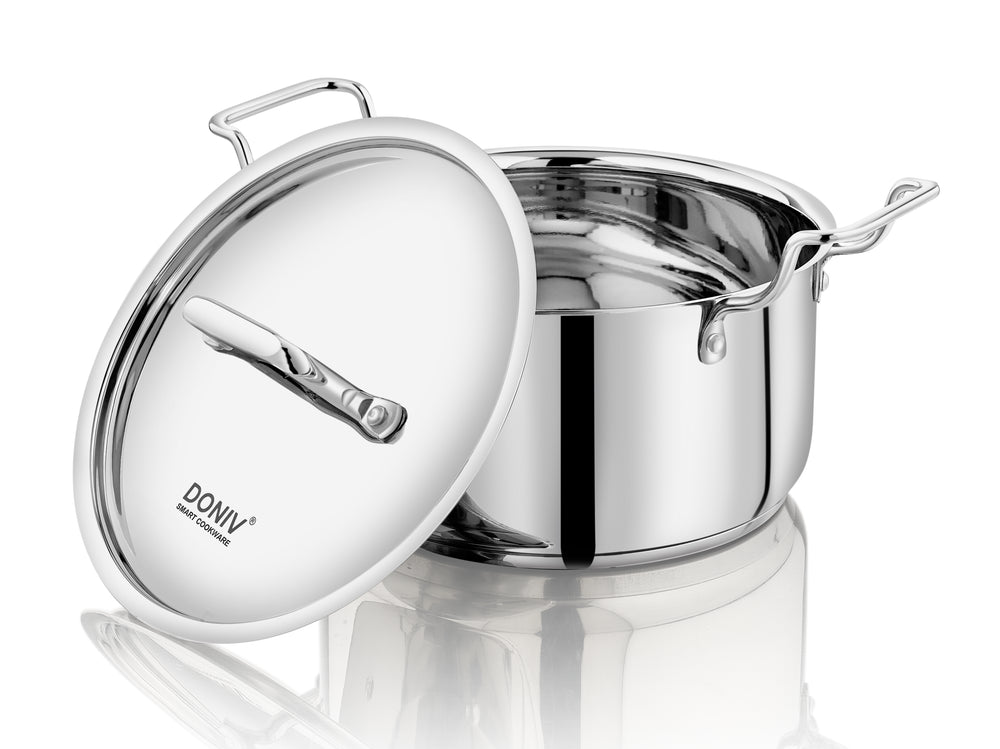 Vinod Doniv Majestic sandwich bottom stainless steel sauce pot with lid, 20 cm, 3.2 litre, alternate angle view