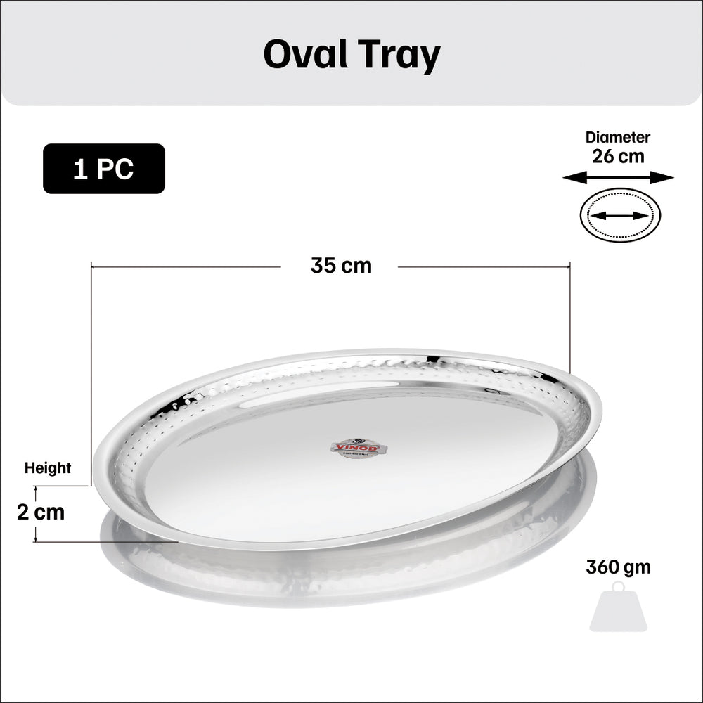 Vinod hammered stainless steel 51 piece dinner set, heavy gauge and dishwasher safe, oval tray
