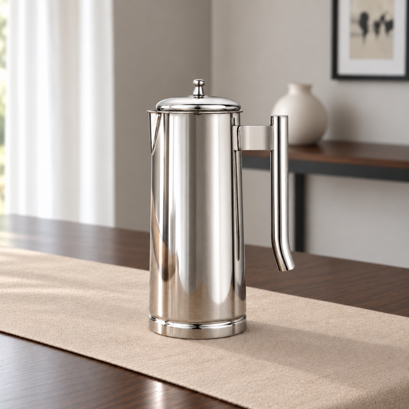 VINOD Pyramid Plain Stainless Steel Water Jug 1750 ml with Lid – Premium Serving Jug for Dining Table & Home