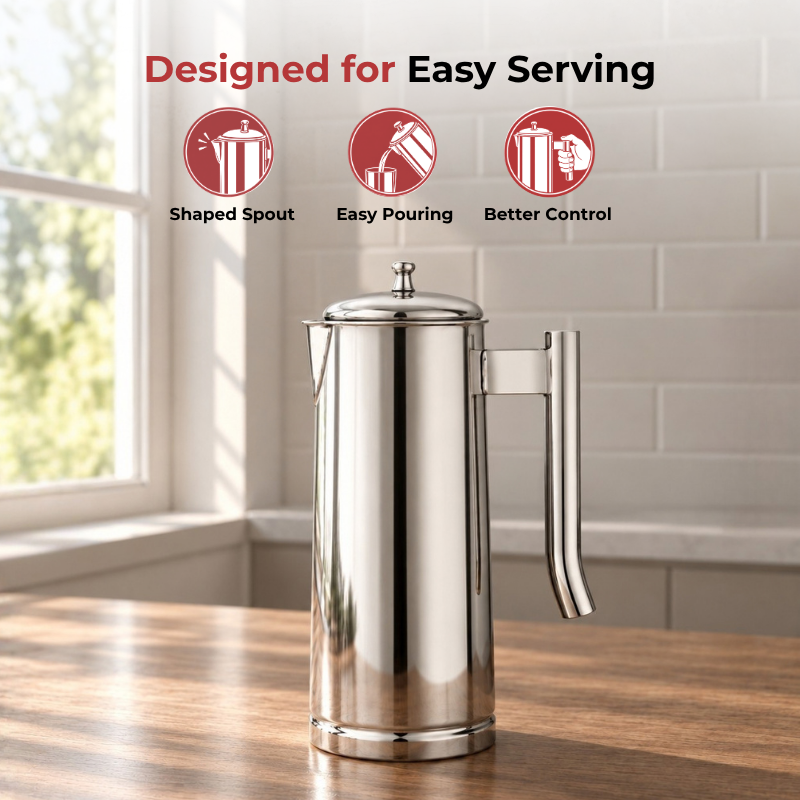 VINOD Pyramid Plain Stainless Steel Water Jug 1750 ml with Lid – Premium Serving Jug for Dining Table & Home