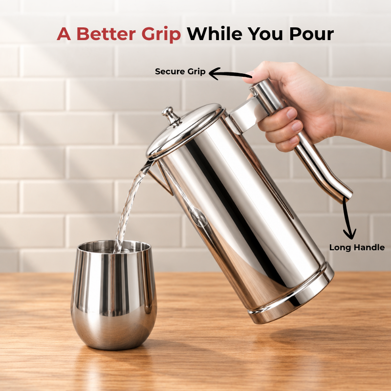 VINOD Pyramid Plain Stainless Steel Water Jug 1750 ml with Lid – Premium Serving Jug for Dining Table & Home