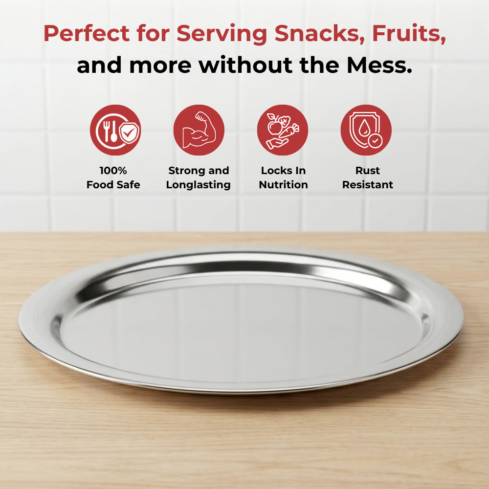Vinod Stainless Steel Round Service Tray, side view