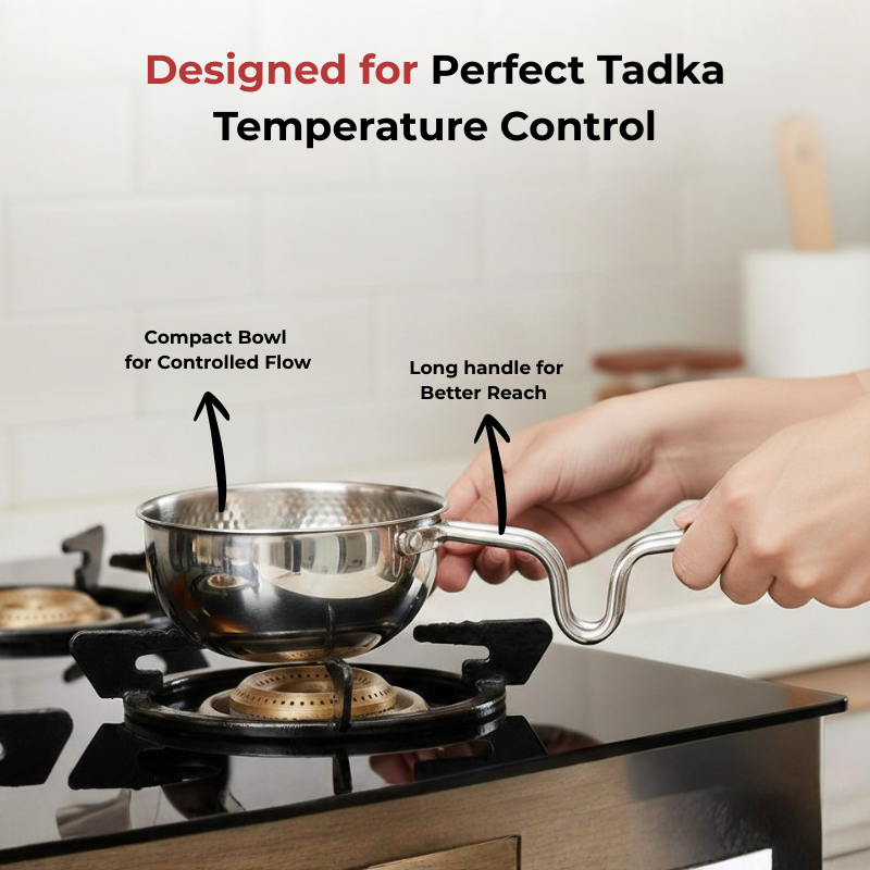 Vinod claro heavy gauge stainless steel hammered tadka pan, 1.5 mm, feature overview