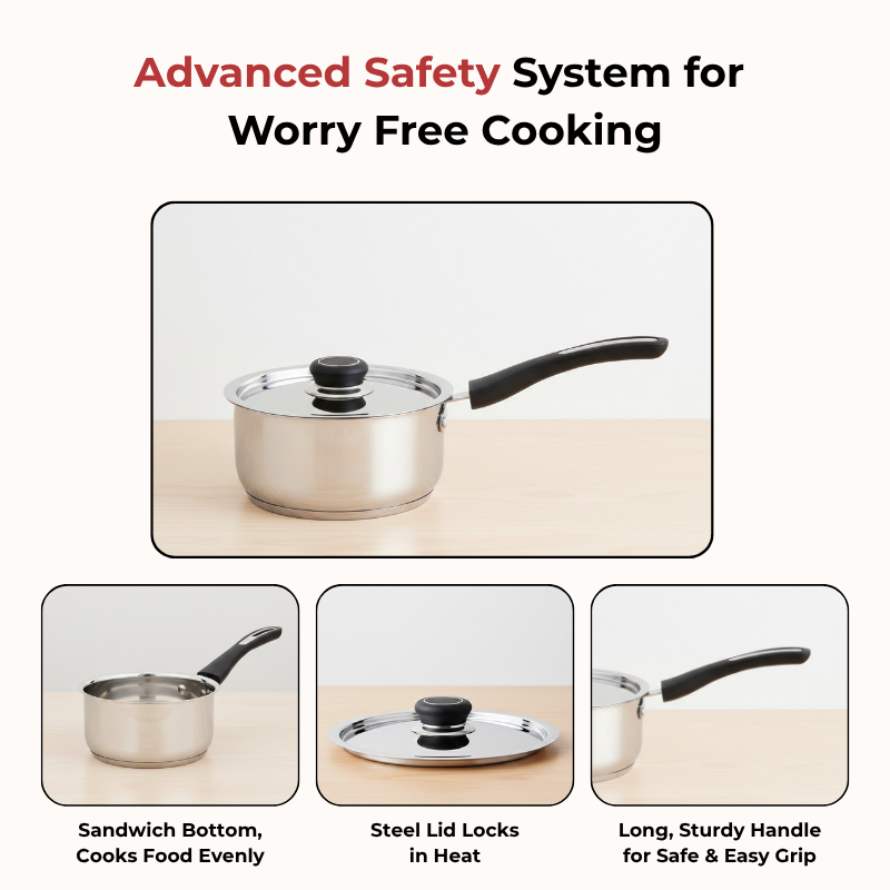 VINOD DONIV Stainless Steel Sorrento Sandwich Bottom Saucepan with Steel Lid 2200 ml, 18 cm, Induction Ready & Dishwasher safe