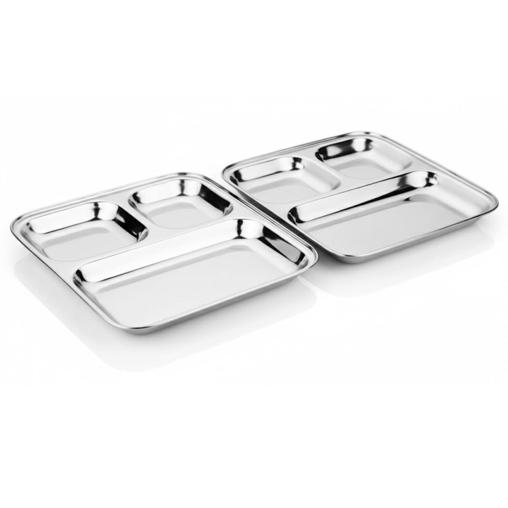 Vinod stainless steel 3 compartment pav bhaji plate with square edges, pack of 2, product view 7