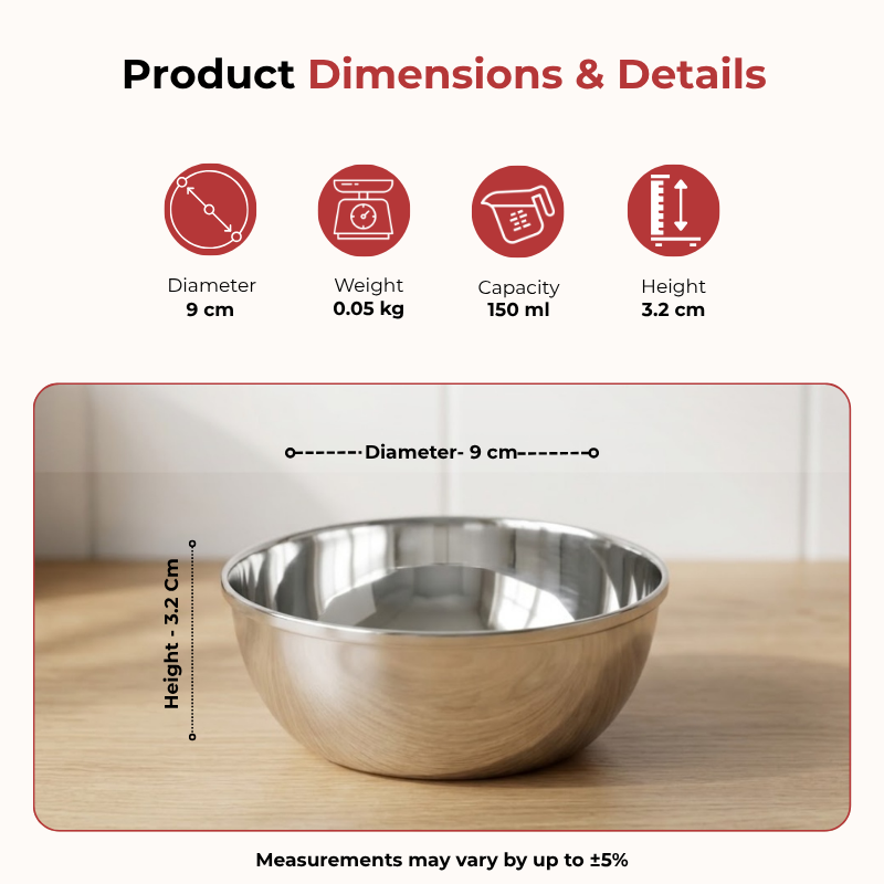 VINOD Stainless Steel Trendy Thali 5 Piece Set - 1 Pc Plate, 2 Pcs Bowl, 1 Pc Glass & 1 Pc Spoon, High Grade Stainless Steel, Mirror Finish, Rust Free