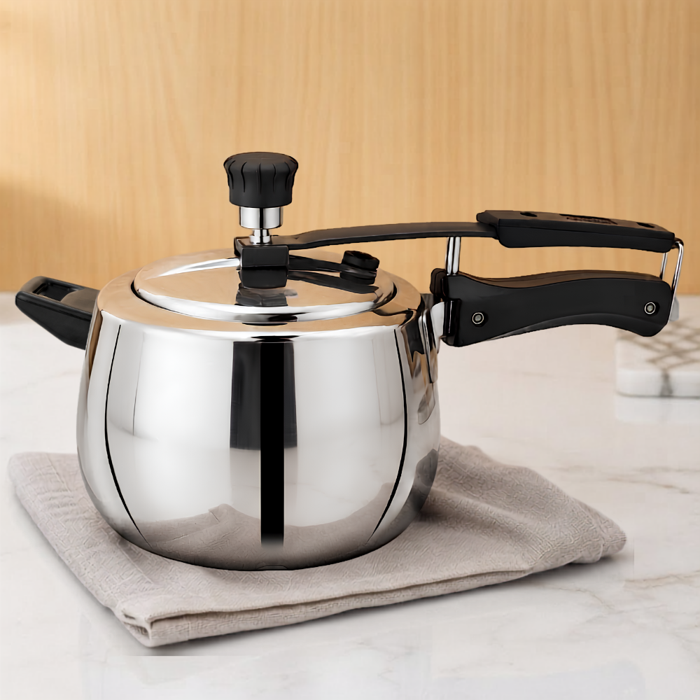 Vinod Doniv Titanium Triply stainless steel pressure cooker with inner lid, 5 litre, side view