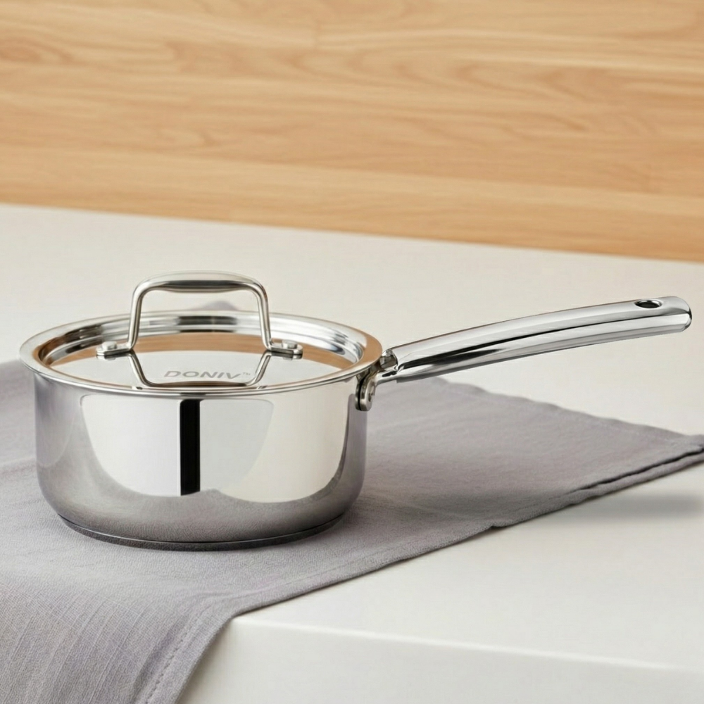 Vinod Doniv Titanium Triply Stainless Steel Sauce Pan with Cover 16 cm, 1.60 liter, side view