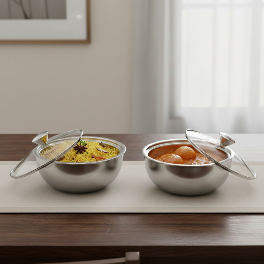 Vinod stainless steel Montero insulated casserole set of 2, 500 ml and 900 ml, with lid