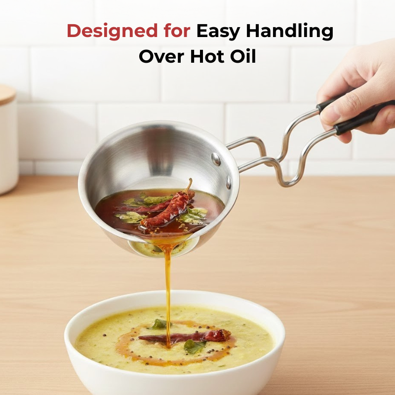 Vinod Claro heavy gauge stainless steel plain tadka pan, 1.5 mm, easy to use highlight