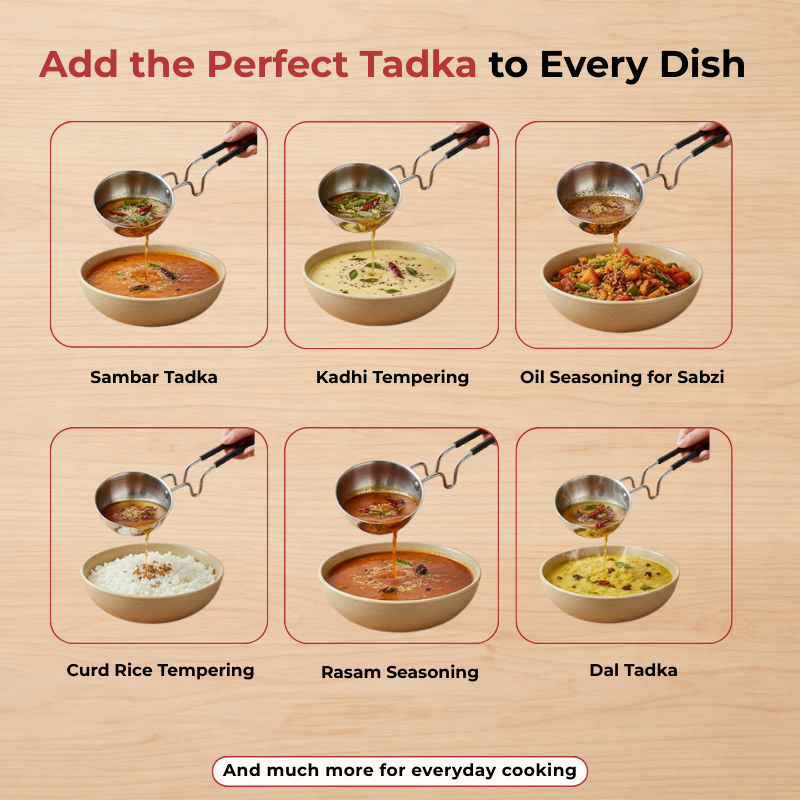 Vinod Claro heavy gauge stainless steel plain tadka pan, 1.5 mm, multiple uses graphic
