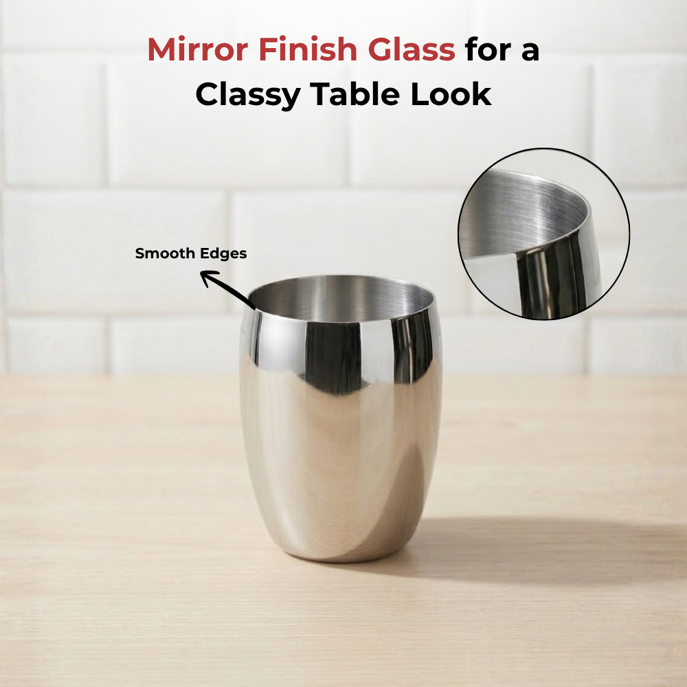 Vinod Stainless Steel Mango Glass Set of 6 - 300 ml, in-use view