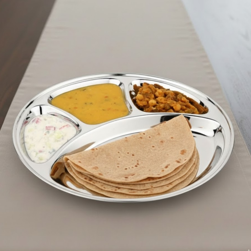 Vinod Stainless Steel Bhojan Thali, Set of 2 Pieces, front view