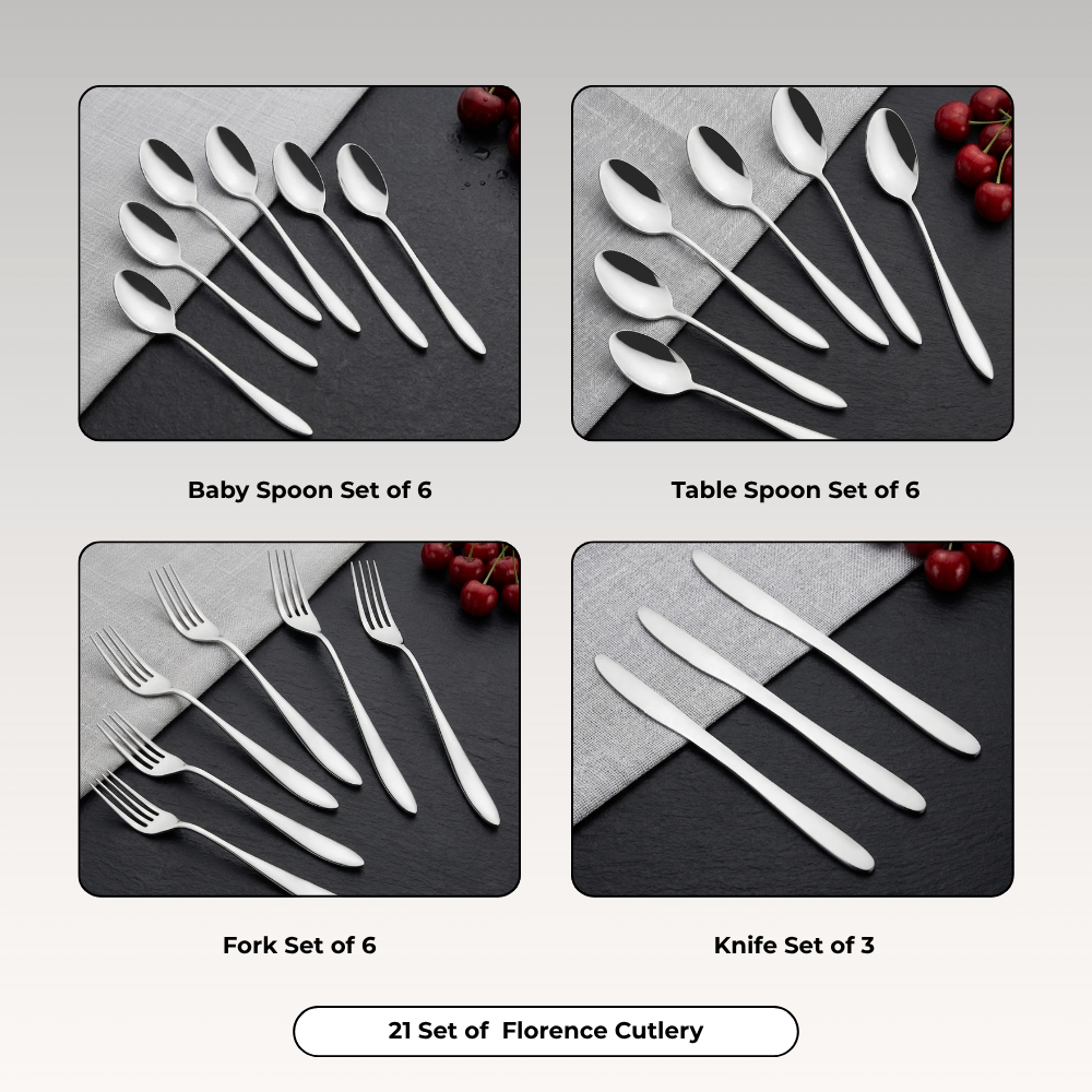 Vinod Stainless Steel Florence Cutlery 21 piece set, side view