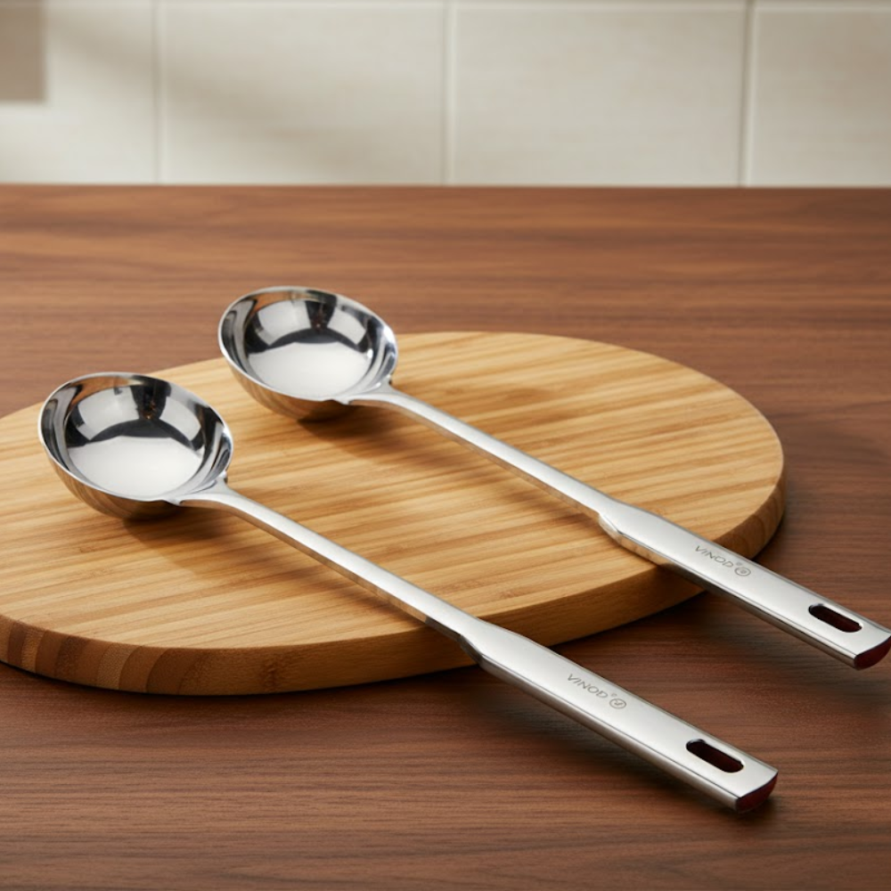 Vinod Queens stainless steel ladle serving spoon set of 2, 36 cm, No. 1, front view
