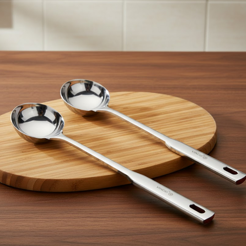 Vinod Queens stainless steel ladle serving spoon set of 2, 36 cm, No. 1, front view