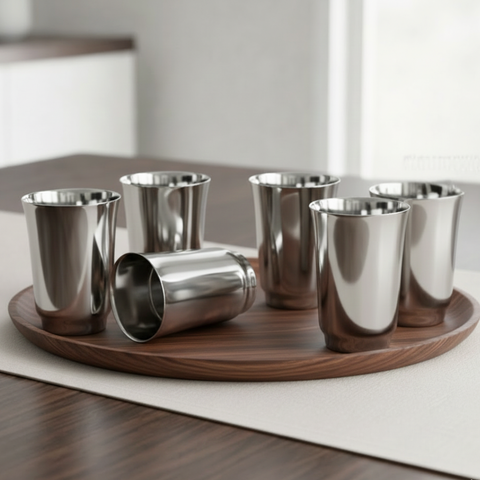 Vinod Stainless Steel Sheetal Glass Set of 6 - 300 ml, front view