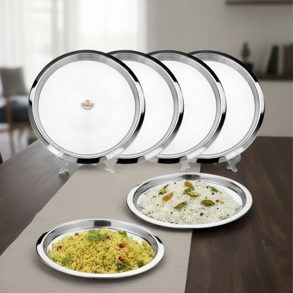 Vinod Stainless Steel Two Tone Plate Set of 6 - 21 cm, front view