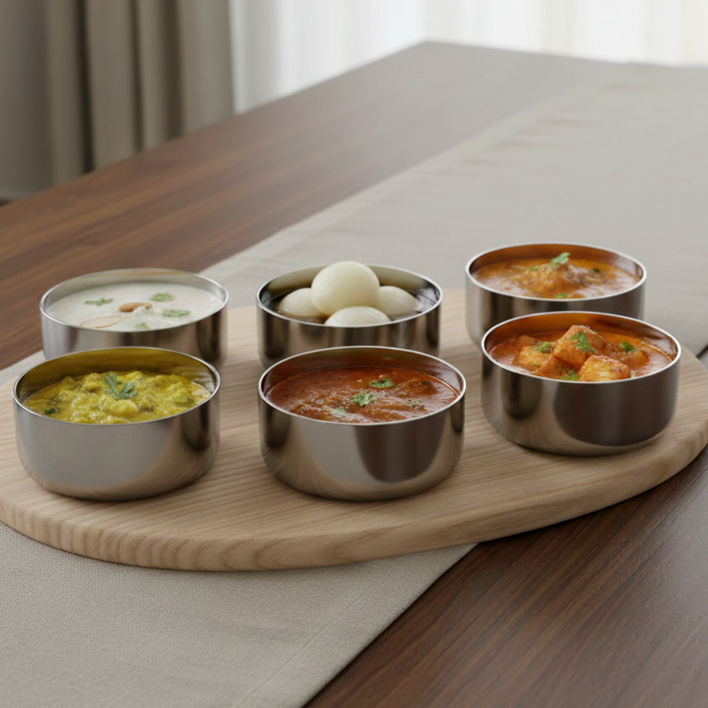 Coconut Stainless Steel Lotus Bowl Set - 6 Pieces, 150 Ml Each, Food Grade & Mirror Finish