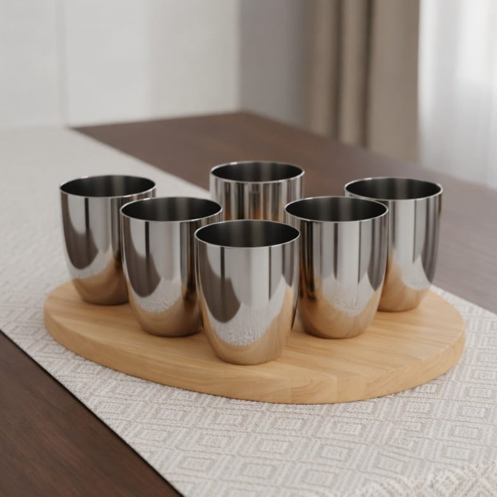 Vinod Stainless Steel Vento Glass Set of 6 - 300 ml, front view