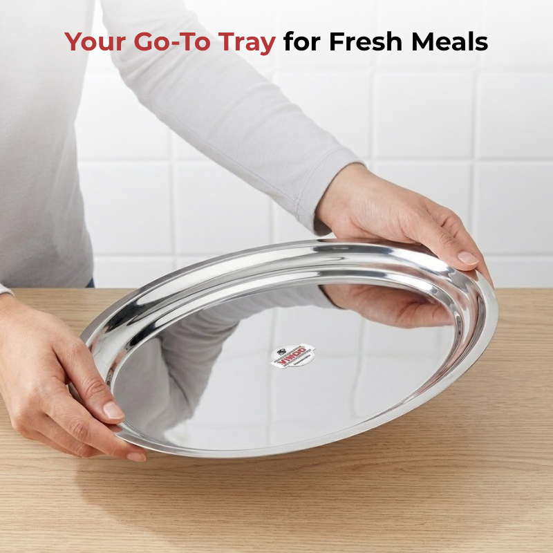 VINOD Stainless Steel Oval Rice Tray with Highest Grade Stainless Steel, Mirror Finish, Rust Free, Tough & Durable, Easy to Clean