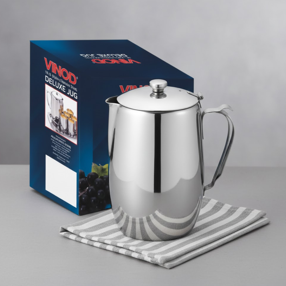 Vinod Stainless Steel Delux Jug Covered, side view