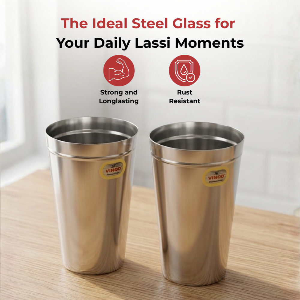 Vinod stainless steel jumbo lassi glass set of 2, 650 ml, side view