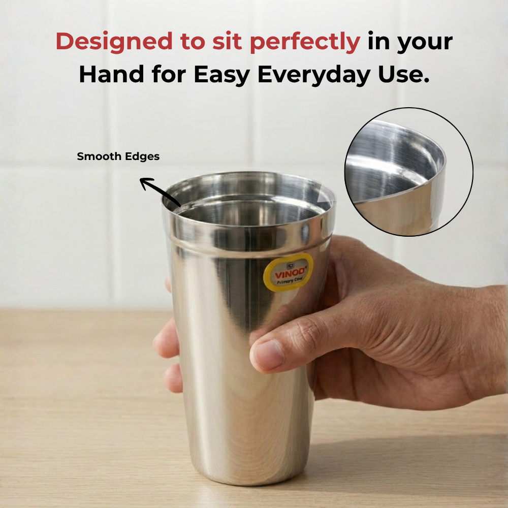 Vinod stainless steel jumbo lassi glass set of 2, 650 ml, in-use view