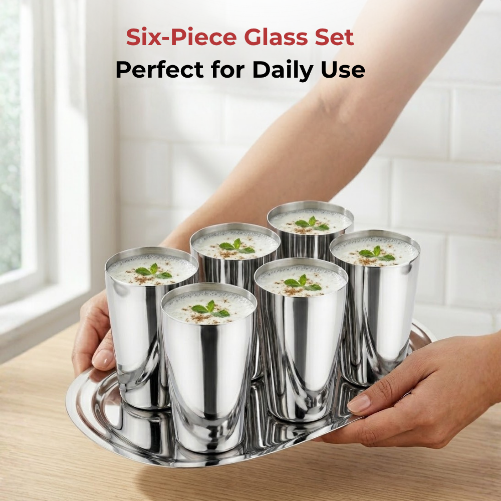 Vinod Stainless Steel Ice Thumbs Up Glass Set of 6, angled view