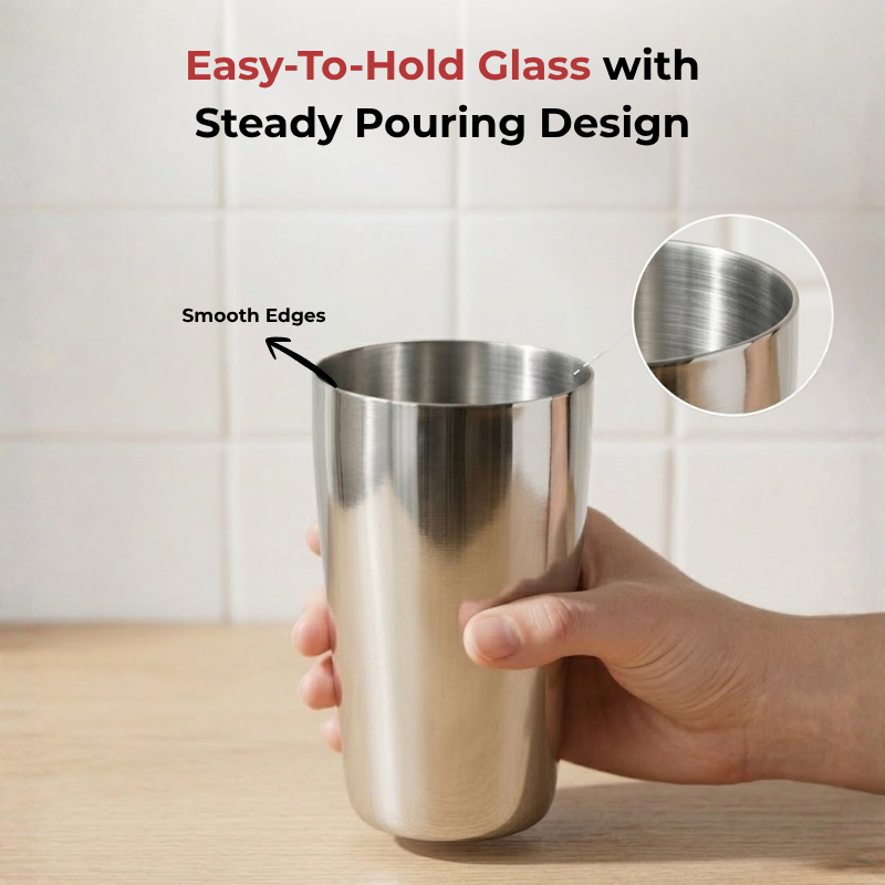 VINOD Stainless Steel Ice Thumbs Up Glass Set of 6 - 350 ml with High Grade Stainless Steel, Mirror Finish, Tough & Strong, Rust Free