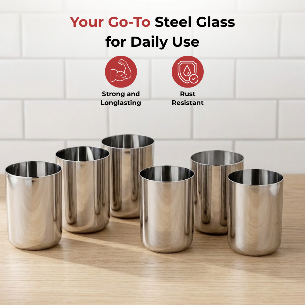 Vinod Stainless Steel Juicee Glass Set of 6, side view