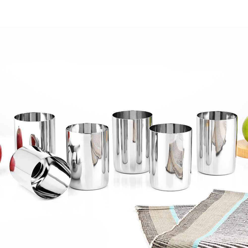 Vinod Stainless Steel Amrapali Glass Set of 6, side view