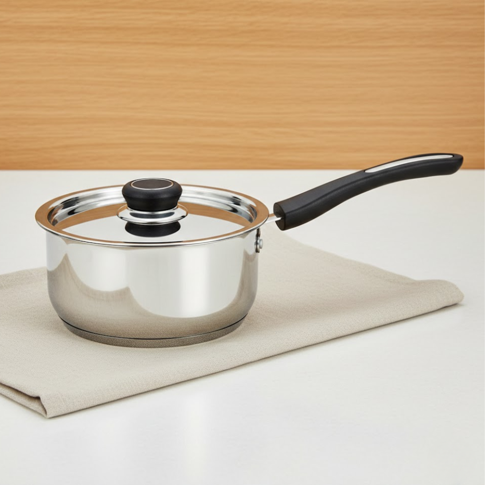 Vinod Doniv Stainless Steel Sorrento Sandwich Bottom Saucepan with Steel Lid, with lid