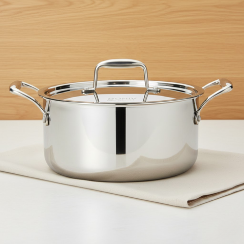 Vinod Doniv Titanium Triply Stainless Steel Sauce Pot with Cover 24 cms, 5.00 Liter, front view