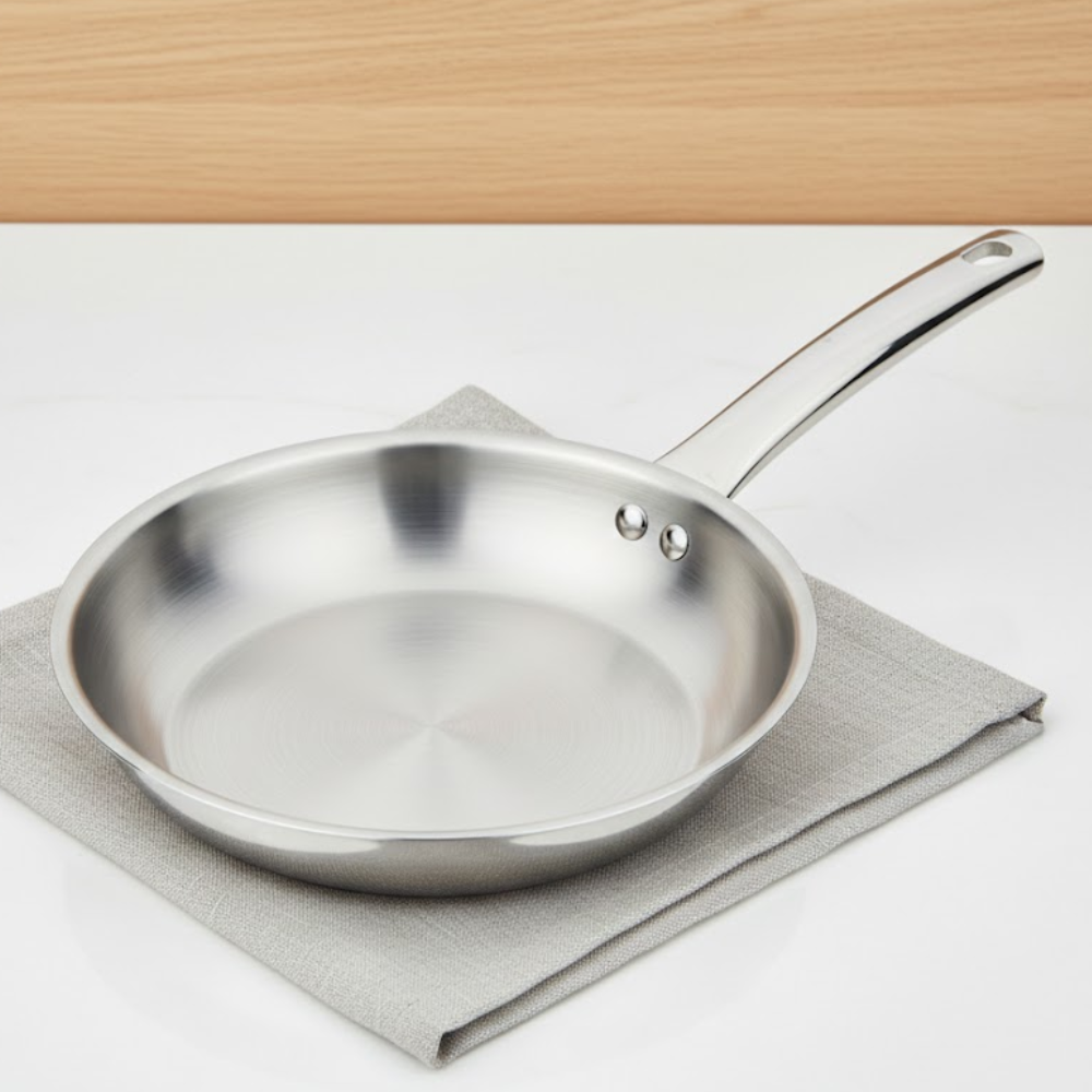 Vinod Claro Heavy Gauge Stainless Steel Fry Pan (Plain) with 1.5 mm, top view