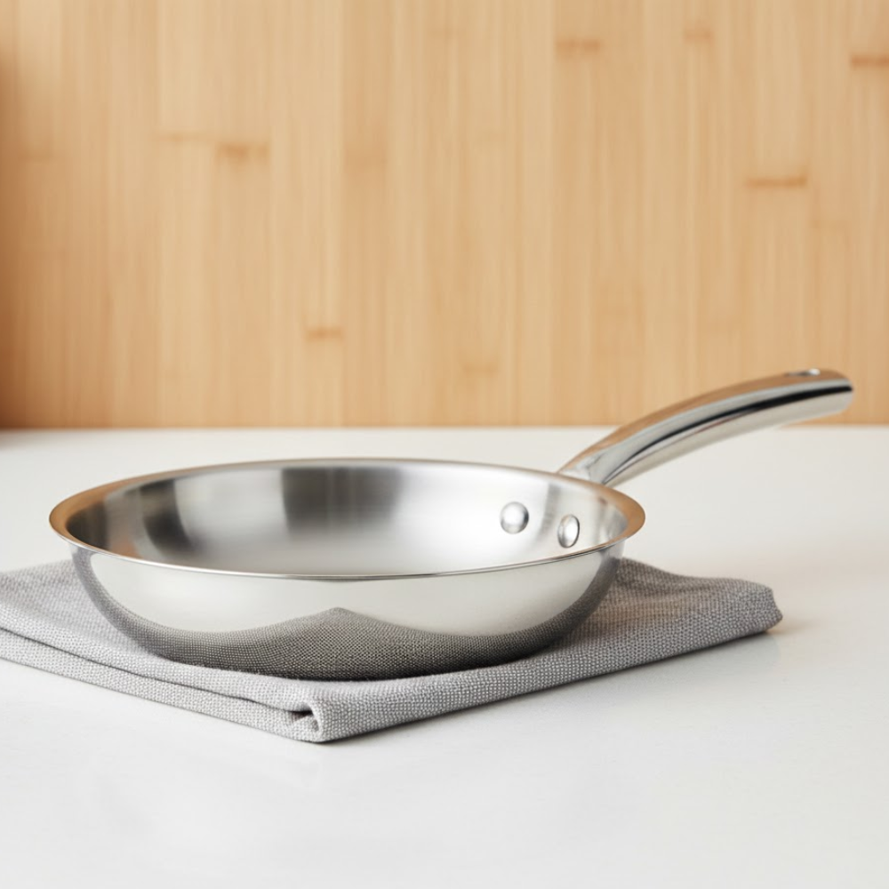 Vinod Claro Heavy Gauge Stainless Steel Fry Pan (Plain) with 1.5 mm, side view
