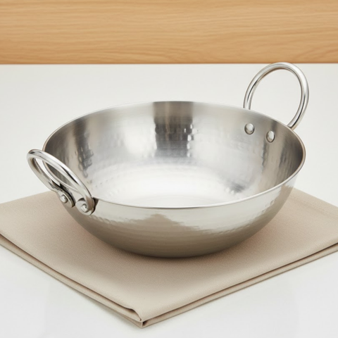 Vinod Claro Heavy Gauge Stainless Steel Hammered Kadai, 2.5 mm, front view