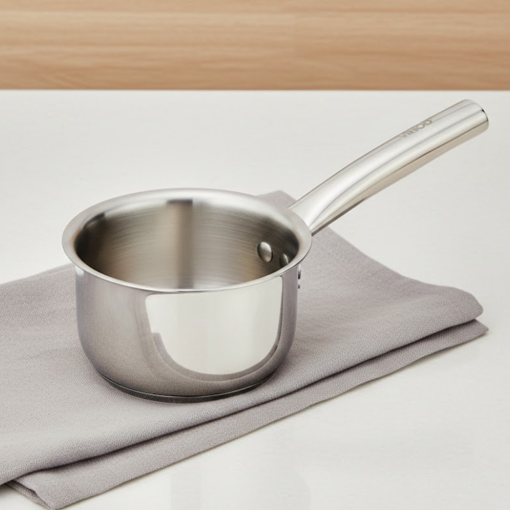 Vinod Claro Heavy Gauge Stainless Steel Sauce Pan (Plain), 1.5 mm, side view