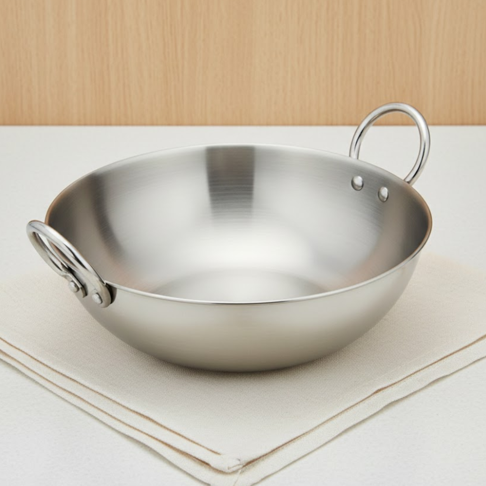 Vinod Claro Heavy Gauge Stainless Steel Plain Kadai, 2.5 mm, front view