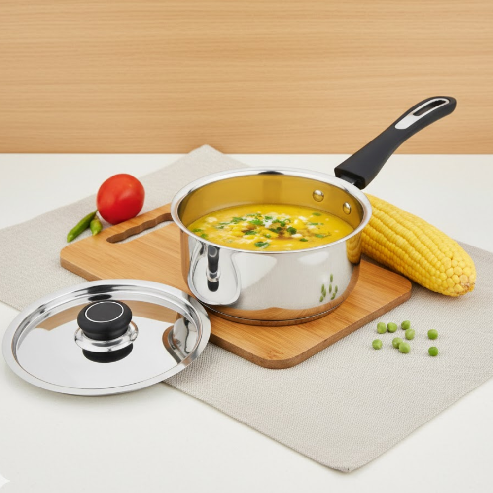 Vinod Doniv Stainless Steel Sorrento Sandwich Bottom Saucepan with Steel Lid, product view 14