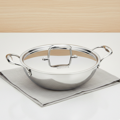 Vinod Doniv Titanium Triply Stainless Steel Kadhai with Cover, side view