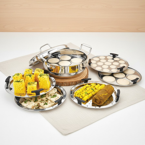 Vinod Doniv triply stainless steel idli dhokla steamer kadai with 6 plates, triply bonded base detail