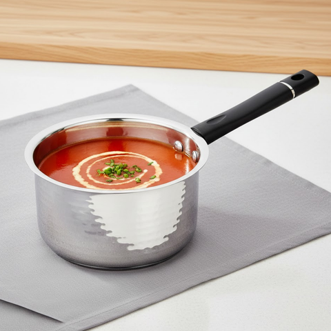 Vinod Stainless Steel Premium Hammered Sauce Pan Heavy Gauge Milk Pan, front view